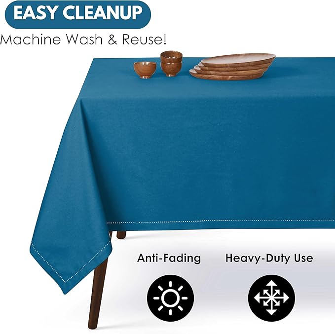 Table Cloth Rectangle 60x84, Kitchen Dining Indoor Outdoor Buffet Table Cover 100% Cotton Tabletop Table Cloth Decoration Parties BBQ Machine Washable, Turquoise Blue