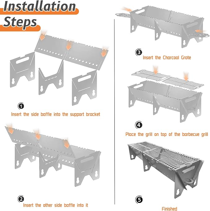 Portable Charcoal BBQ Grill, Extra Long Heavy Duty Camping Safe | 31.4"x9.1"x7.9",2mm Steel Construction for Outdoor Cook, Family BBQ, Picnic，Detachable, Folds to 3cm Flat for Easy Storage