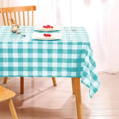 Hiasan 60 x 84 Inch Checkered Tablecloth Rectangle - Waterproof and Wrinkle Resistant Table Cloth for Picnic, Dinner and Party, Washable Polyester Fabric, Aqua and White Gingham Pattern