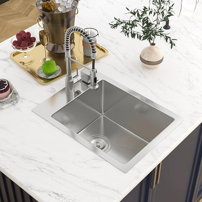 15 Drop In Bar Sink 15 x 20 Inch Kitchen Sink 18 Gauge Stainless Steel Single Bowl Topmount Handmade Sink for Outdoor, RV, 15x20x9