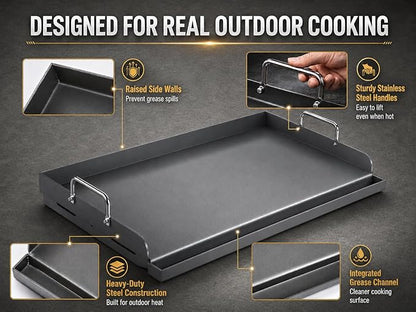Hisencn Griddle for Gas Grill, Grill Flat Top Griddle, Stove Top Griddle for Gas Stove, 25” x 16” Grill Griddle for Weber, Blackstone, Charbroil and More, Heavy-Duty Grill Flat Top Griddle