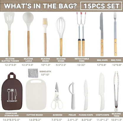 Camping Cooking Utensils Set, Silicone Cookware for Travel BBQ