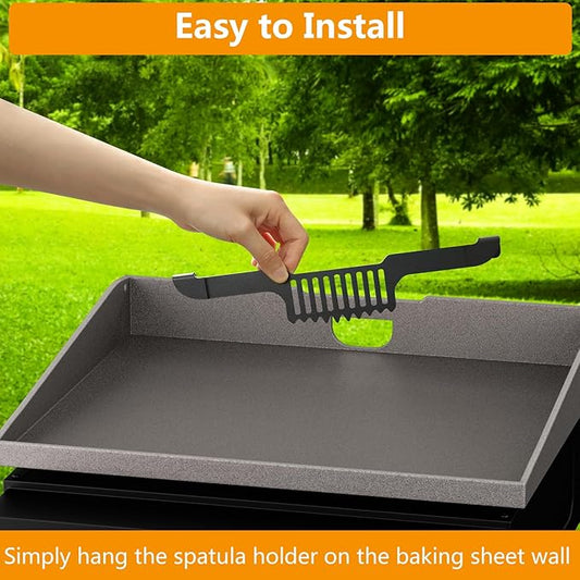 Grease Gate Spatula Holder for Blackstone Griddle,11.8 Inch Magnetic Design Stainless Steel Grease Trap Grill Food Mesh Screen Block Hold Rack Griddle Accessories for Blackstone(Black)