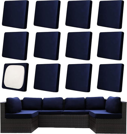 12Pcs Patio Cushion Covers, Outdoor Stretch Cushion Covers, Washable | Stretch Fit, Replacement, Washable and Reusable Furniture Protectors, Fits most patio furniture cushion covers, Cover Only