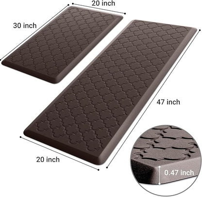 Kitchen Mat [2 PCS] Cushioned Anti-Fatigue Floor Mat Water Resistant Non-Skid Kitchen Mats and Rugs Ergonomic Comfort Foam Kitchen Rugs Standing Mat for Floor Office Sink (Chocolate,20"x30"+20"x47")