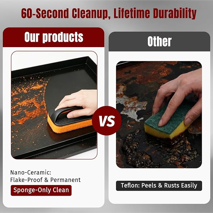 SHINESTAR 25"x16" Carbon Steel Griddle for Gas & Charcoal Grills | Pre-Seasoned Ceramic Nonstick Flat Top with Foldable Handle & Grease Groove Great for Parties, Camping & Tailgating
