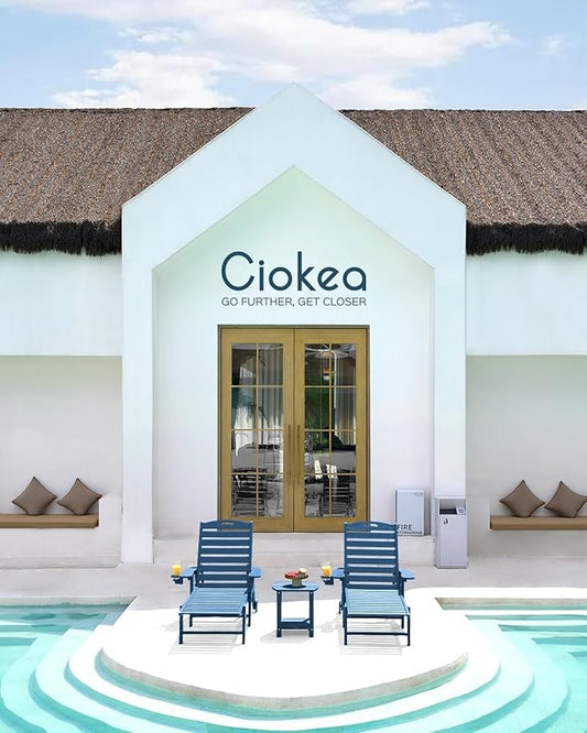 Ciokea Outdoor Chaise Lounge Chair Set of 2, Patio Lounge Chairs for Outside, HDPE Lounge Chair with Wheels & Cup Holder, Poly Chair with 5 Position for Poolside, Deck, Navy Blue