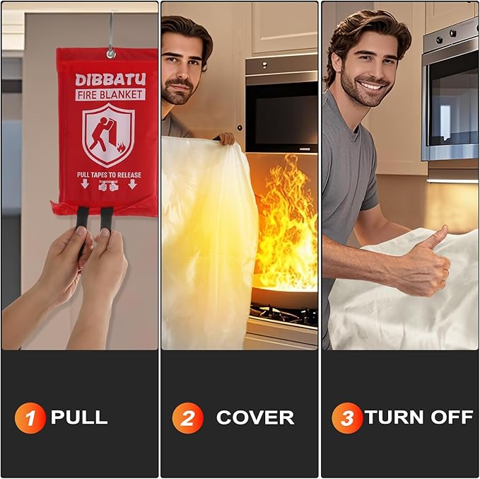 DIBBATU Fire Blanket for Home and Kitchen, Fire Blankets Emergency for Home, Emergency Fire Blankets for House, Fireproof Blanket, Survival FireBlanket for Kitchen,Fireplace, Grill, BBQ