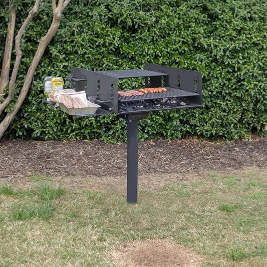 Ash & Ember Extra Large Park Style Charcoal Grill, 942 Sq. In Single Post Outdoor Grill, Two Dual Adjustable Grates with Spring Handles & Side Shelf, Barbeque Grill for Camping & Backyard