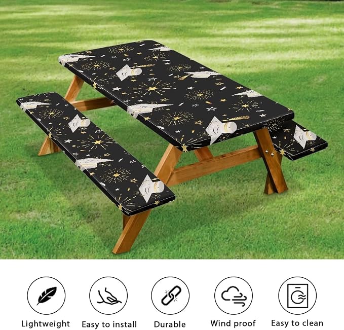 Grad Table Cloth for Birthday, Graduation, Restaurant, Wedding Decoration, Elastic Table Cloth for Graduation Party 3 PCS Set