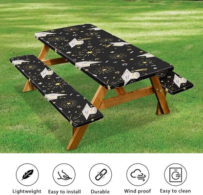 Grad Table Cloth for Birthday, Graduation, Restaurant, Wedding Decoration, Elastic Table Cloth for Graduation Party 3 PCS Set