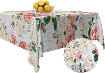 Modern Flowers Tablecloth 60x60 Inch Square Vintage Style French Flower Seasonal Washable Wrinkle Free Spill Proof Polyester Wedding Birthday Table Cover for Dining Table Farmhouse Kitchen