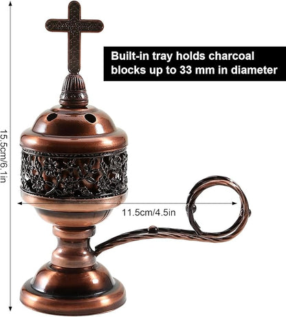 Yawlsow Incense Burner, Frankincense Charcoal Incense Stand, Bakhoor Incense Burner Holder, Ideal for Aromatherapy, Yoga and Spa, Home and Christian Church Censer, (Red Copper)