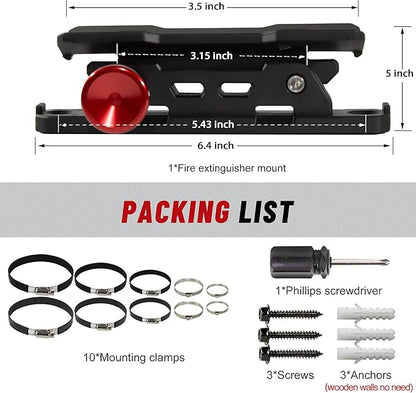 Quick Release Fire Extinguisher Mount with 10 Clamps- Universal Fit Roll Bar & Wall Mount Bracket Holder Adjustable Mounting for UTV Motorcycle Compatible with Jeep Wrangler Polaris RZR Ranger ATV