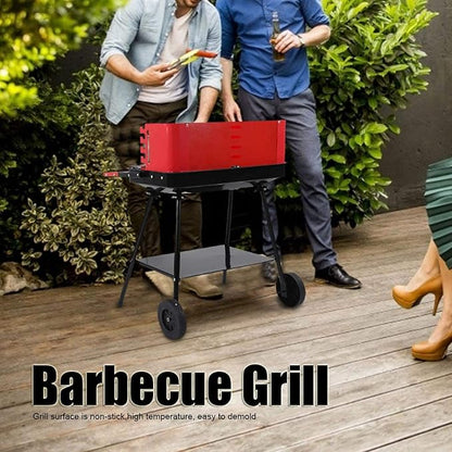 Portable Charcoal Grill with Wheels, Stainless Steel Outdoor Barbecue Grill for Camping BBQ, Non-Stick Easy Clean Charcoal Grills BBQ Smoker for Hiking Picnic,A-1