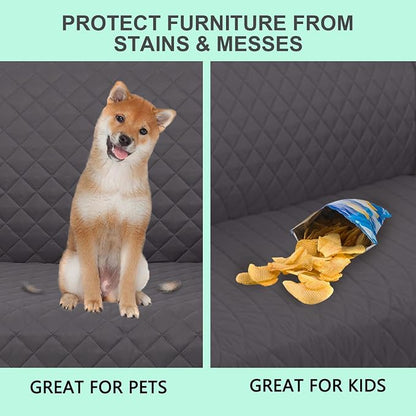 Reversible 4 Seater Sofa Cover 91" Large, Sofa, Dark Grey | Couch Cover Furniture Protector with Foam Sticks Elastic Straps Furniture Protector for Pets Children Dog Cat