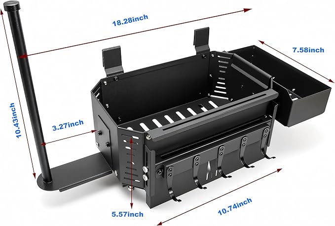 Magnetic Grill Storage Bin for Traeger Ironwood & Pro, Double-Fix Smoker Organizer with Large Paper Towel Rack, Probe Box & Hooks, Black, Heavy Duty BBQ Accessories for Pit Boss