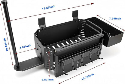 Magnetic Grill Storage Bin for Traeger Ironwood & Pro, Double-Fix Smoker Organizer with Large Paper Towel Rack, Probe Box & Hooks, Black, Heavy Duty BBQ Accessories for Pit Boss