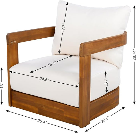 Christopher Knight Home Sylas Acacia Wood Lounge Chair Outdoor, Curved Tub Design Accent Chair with Weather Resistant Cushion, Comfy Low Profile Reading Seating for Garden/Backyard, Teak+ Beige