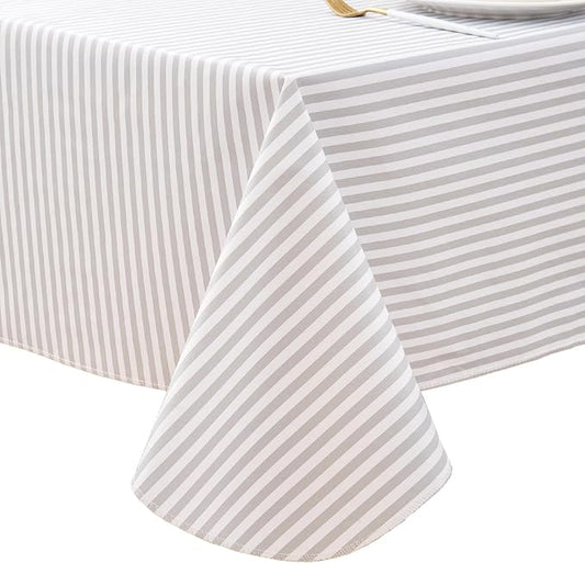 LIBERECOO Vinyl Tablecloth with Flannel Backing, 60 x 102 Scottish Grey Stripe Stain-Resistant Rectangle PVC Flannel Backed Table Cover Waterproof Wipeable for Indoor and Outdoor