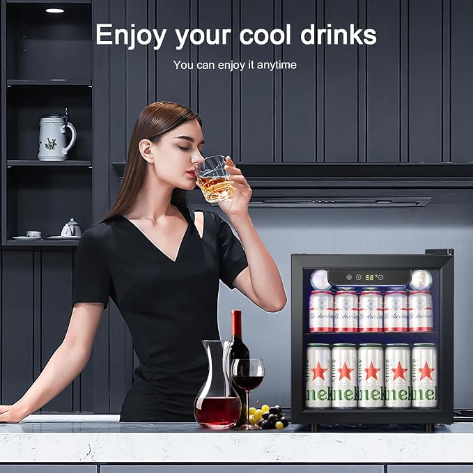 Antarctic Star Mini Fridge 12 Bottle 48 Can Beverage Refrigerator Cooler with Glass Door for Soda Drinks or Wine,Freestanding Beverage Fridge for Home and Bar with Adjustable Shelving, 1.3 Cu. Ft.