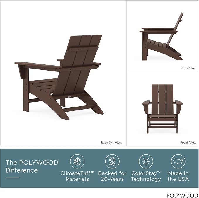 POLYWOOD Modern Adirondack Chair – All-Weather Outdoor Lawn Adirondack Chairs – HDPE, Fade-Resistant & Durable Outdoor Furniture – For Patio, Deck & Fire Pit Chairs – Mahogany Brown