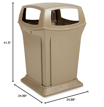 Rubbermaid Commercial Products Ranger Trash Can with 4 Opening Lid, 45 GAL, Beige Plastic, Outdoor for Stadiums/Parks/Shopping Plazas