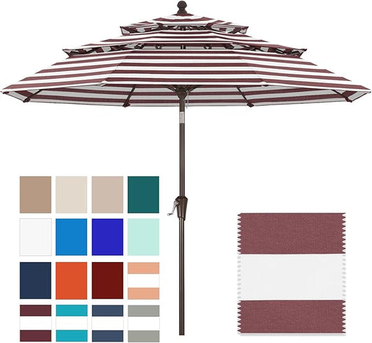 ABCCANOPY 5-Year 10-Year No Fading 9FT 3 Tiers Patio Umbrella, Outdoor Table Umbrella with 8 Sturdy Ribs for Deck, Backyard, Garden, Yard