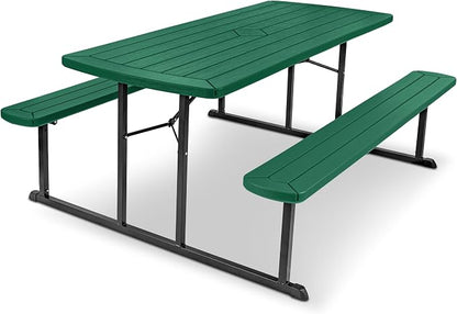 OEF Furnishings Heavy Duty Blow Molded Folding Picnic Table - Green, Black Frame