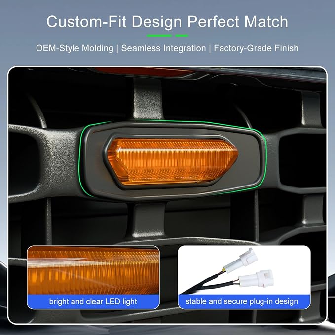 xipoqix 3PCS LED Front Grille Lights Compatible with 2022-2024 Ford Maverick XLT Yellow Decorative Grille Lamps with Fuse Wire Replacement for 2022-2024 Ford Maverick Accessories
