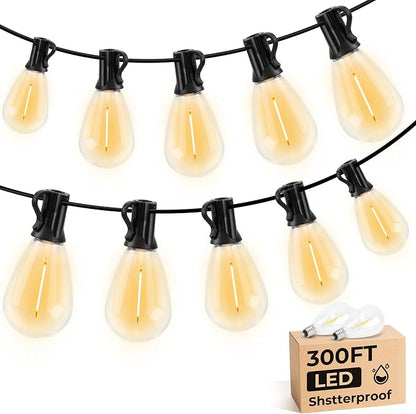 GvvooHome S11 LED Outdoor String Lights 300FT, Shatterproof & Waterproof Patio Lights with 92 Plastic Bulbs for Porch, Deck, Garden, Backyard, Balcony, 2700K Dimmable