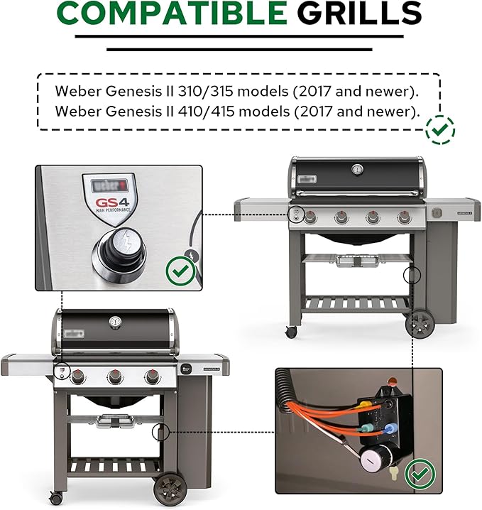 66354 & 66355 Universal Igniter Kit for Weber GS4 Genesis II 310/315 & 410/415 Part, 4-Outlet Ignition System for Weber Genesis II GS4 Grill Part, as E/S-310 315 410 415 Grill Starter Replacement Part