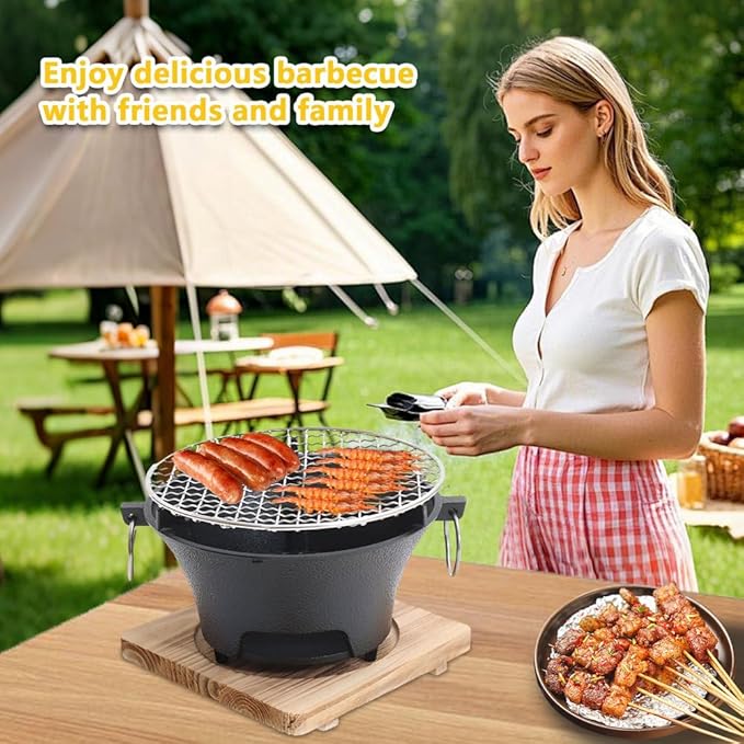 AIZYR BBQ Charcoal Grill, Portable Household Charcoal Barbecue Grill Tabletop Charcoal Stove Camping Grill for Party Outdoor Picnics Hiking,26cm