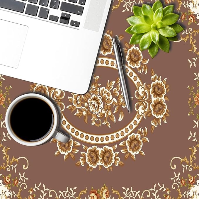 French Floral Circle Tablecloth Brown Flowers Tablecloths Vintage Luxury Classic Design Waterproof Rectangle Polyester Resistant Round Table Cover for Picnic Dinner Decor 60 Inch