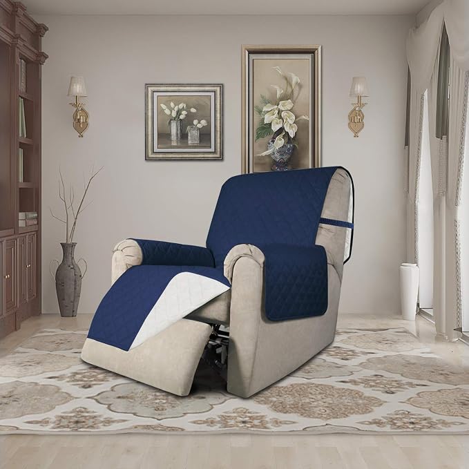 Easy-Going Reversible Couch Cover, Recliner 19 in, Navy/Ivory | Machine Washable Slipcover For Dogs, Water Resistant Furniture Mat For Living Room, Non-Slip Sofa Cover, Pet Friendly