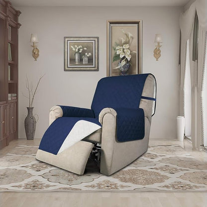 Easy-Going Reversible Couch Cover, Recliner 19 in, Navy/Ivory | Machine Washable Slipcover For Dogs, Water Resistant Furniture Mat For Living Room, Non-Slip Sofa Cover, Pet Friendly