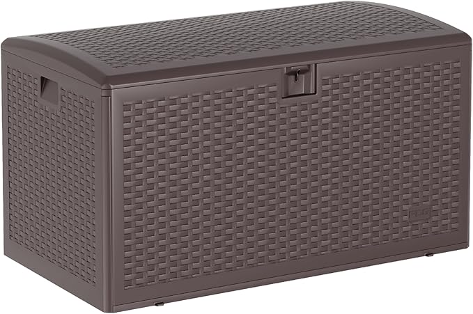 73 Gallon Blow-Molded Outdoor Storage Box, Lockable Storage Chest, Waterproof & UV-Resistant Storage Bin for Patio Cushions, Garden Tools & Pool Accessories, Outdoor Toy Storage Bench, Brown