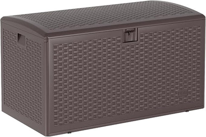 73 Gallon Blow-Molded Outdoor Storage Box, Lockable Storage Chest, Waterproof & UV-Resistant Storage Bin for Patio Cushions, Garden Tools & Pool Accessories, Outdoor Toy Storage Bench, Brown