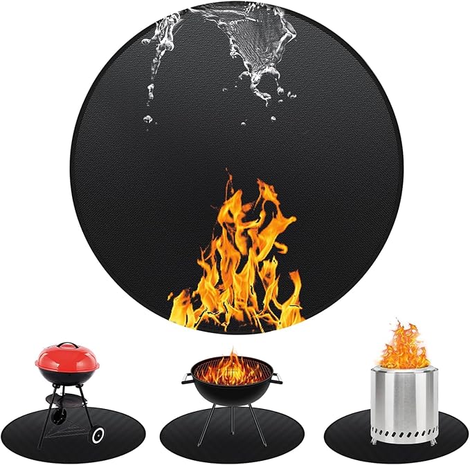 48" Round Fireproof Grill Mat for Deck & Patio, Double-Sided Silicone Coated Fiberglass, Heat Resistant Up to 2000°F, Reusable Under Grill Deck Protector for Fire Pit, Smokeless Stove, Outdoor BBQ