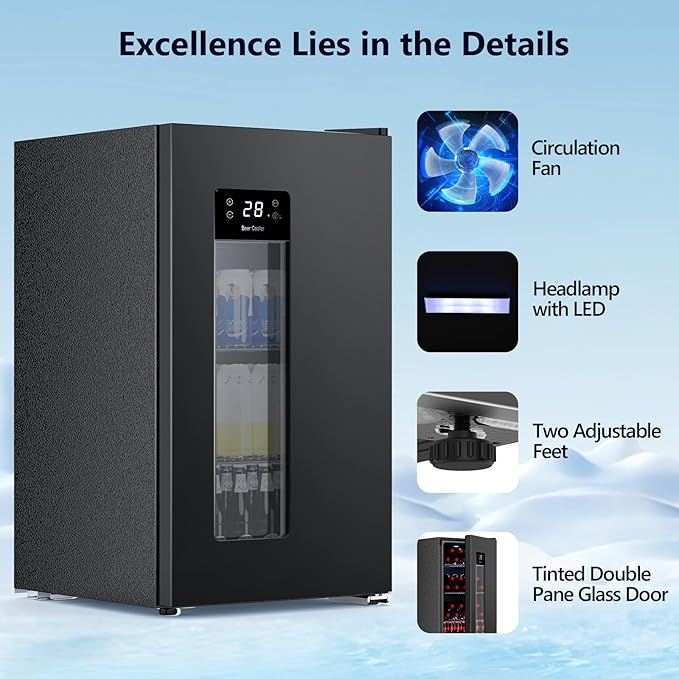 COWSAR 3.2 Cu.Ft Beverage Refrigerator, Electronic Control & LCD Display, 20-50℉ Temperature Range – Mini Fridge for Soda, Wine or Beer