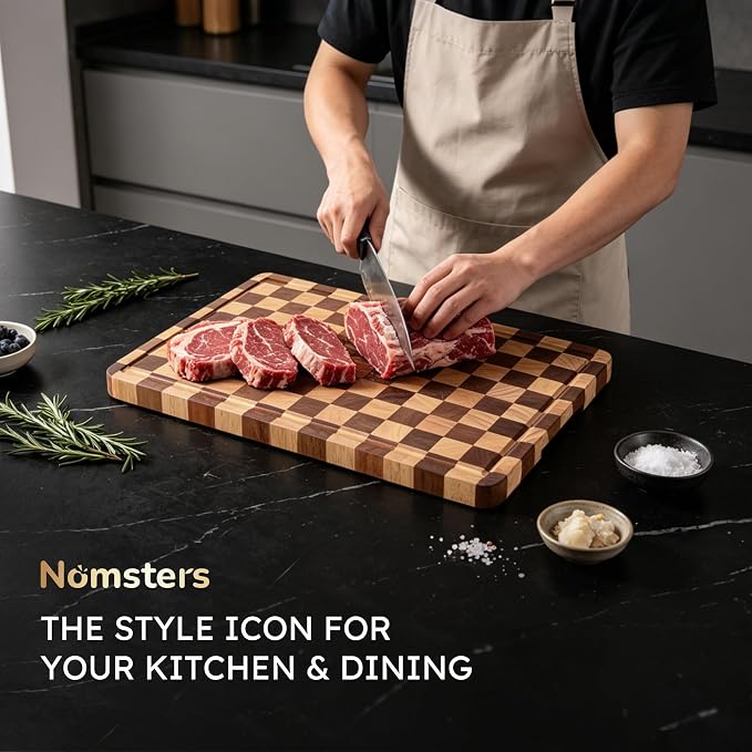 Cutting Boards for Kitchen Checkered Cutting Board 14in Acacia Wood Charcuterie Board Serving Heavy Duty Non Toxic Slip Over Sink Butcher Block Wood Meat Best Kitchen Essential Gift
