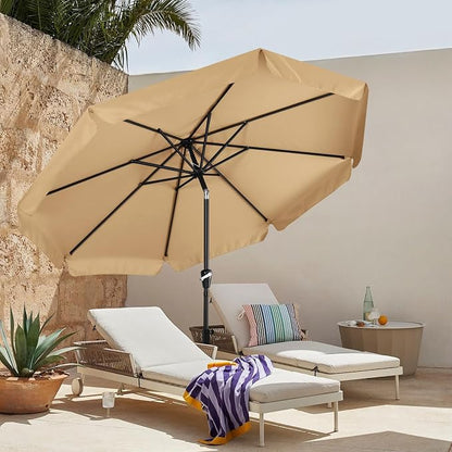 MASTERCANOPY 10ft Patio Umbrella with Valance, Crank & Tilt, Khaki | 8 ribs, UV/fade-resist, waterproof, vent, for garden/deck/yard/pool