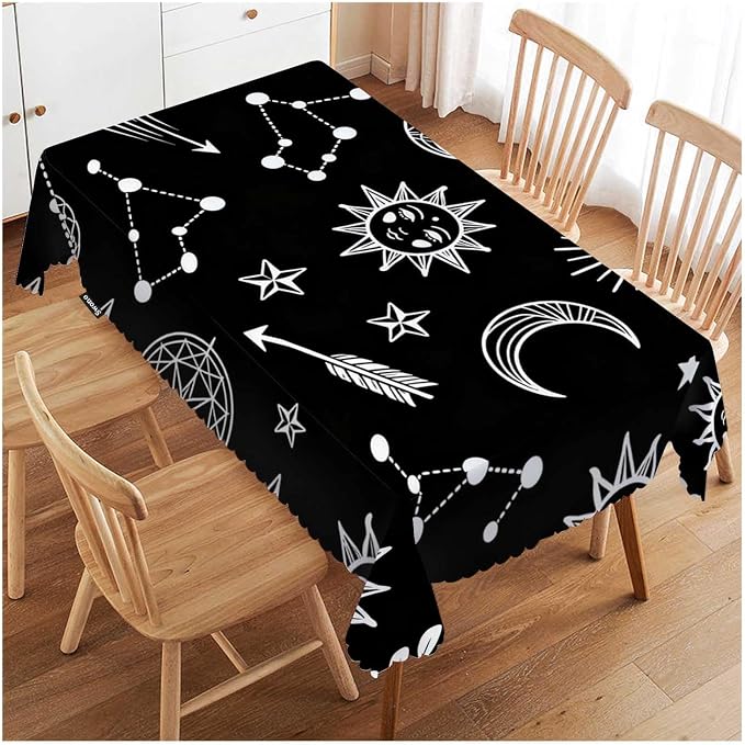 Swono Rectangle Tablecloth Sun and Moon Table Cover 52x70 Inch Stars Sun Moon Constellation Galaxy Space Table Cloth for Rectangle Tables Decorative Tablecloth for Dining Party Camping BBQ