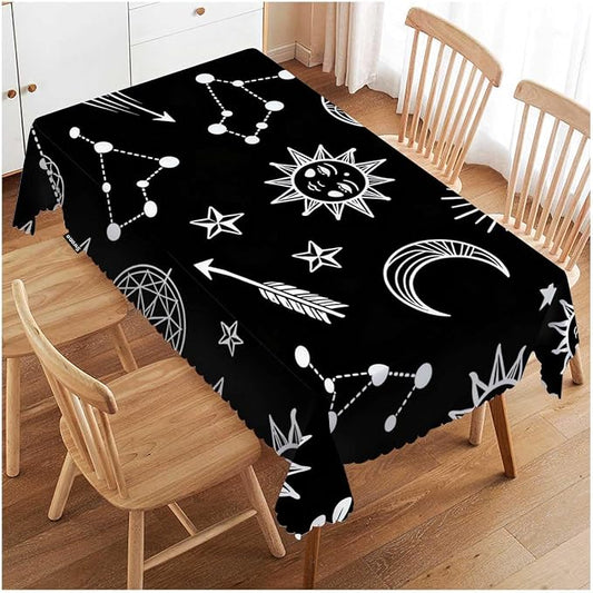 Swono Rectangle Tablecloth Sun and Moon Table Cover 52x70 Inch Stars Sun Moon Constellation Galaxy Space Table Cloth for Rectangle Tables Decorative Tablecloth for Dining Party Camping BBQ