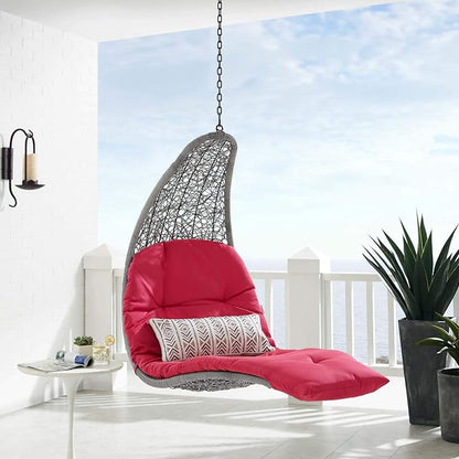 Modway Landscape Wicker Rattan Outdoor Patio Porch Chaise Lounge Hanging Swing Chair in Light Gray, Red