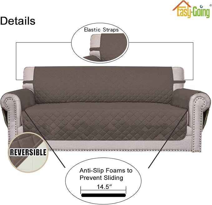 Easy-Going Reversible Couch Cover, 2 Cushion Sofa, Loveseat, Taupe/Ivory | Machine Washable Slipcover For Dogs, Water Resistant Furniture Mat For Living Room, Non-Slip Sofa Cover, Pet Friendly