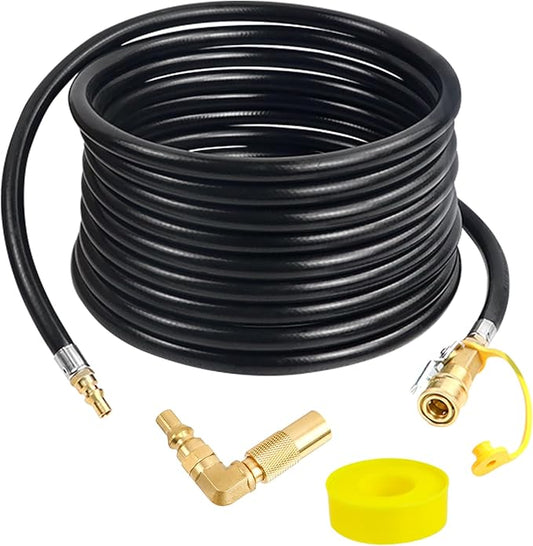 Upgraded 24FT RV Quick Connect Propane Hose for RV to Grill, Low Pressure Quick Connect Propane Hose with Elbow Adapter for 17" and 22" Blackstone Griddles/Grills