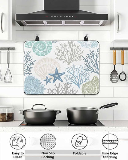 Stove Top Covers for Electric Stove 31x24 Inches, Coastal Coral HeatResistant Glass Cooktop Protector, Blue Nautical Starfish Ocean Shell Beach Ceramic Stovetop Countertop Covers Mat, Oven Cover