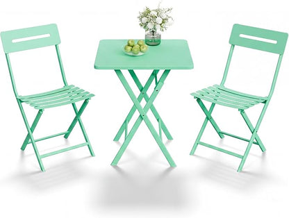 Garvee 3PCS Bistro Set, Folding Patio Furniture Set w/ 2 Chairs,Solid Steel | Foldable space-saving bistro set, fully pre-assembled for instant use. Powder-coated weatherproof steel frame. Easy-clean