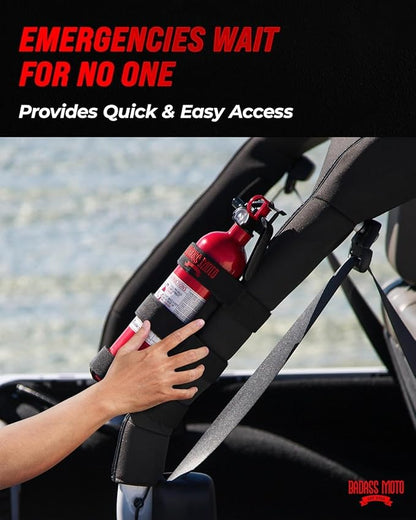 Badass Moto Fire Extinguisher Mount for Jeep - Roll Cage Holder, Adjustable for Wrangler JL, JK, JKU, TJ, CJ, Gladiator & Bronco, Fits Through 2026, No Drill, Off Road - Jeep/Bronco, Red, 2 Pack